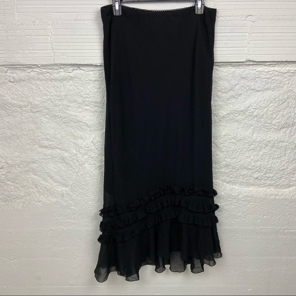 GOOD TIMES black sheer ruffle bottom maxi skirt size medium - Picture 3 of 11
